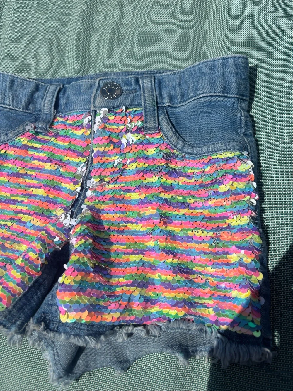 Justice Blue Denim Shorts with Multicolor Sequin Panels